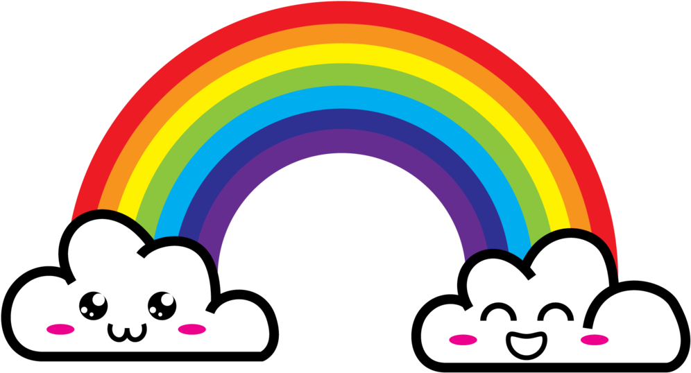 H-3174282373, Rainbow And Clouds, Dennis Pitts Desk - Cartoon Rainbow With Clouds (1024x574), Png Download