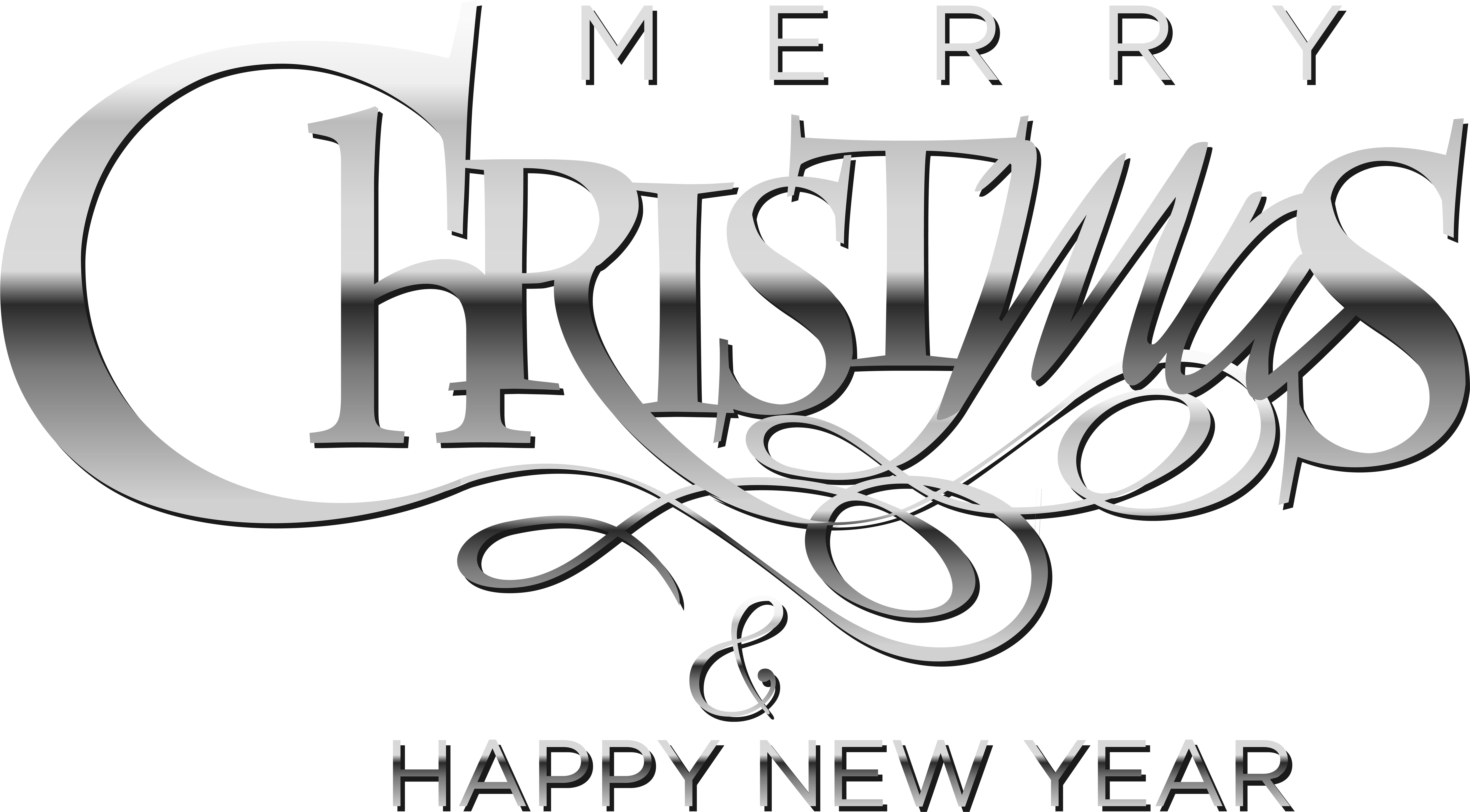 Merry Christmas And Happy New Year Black White With - Merry Christmas And Happy New Year Transparent Background (8000x4587), Png Download