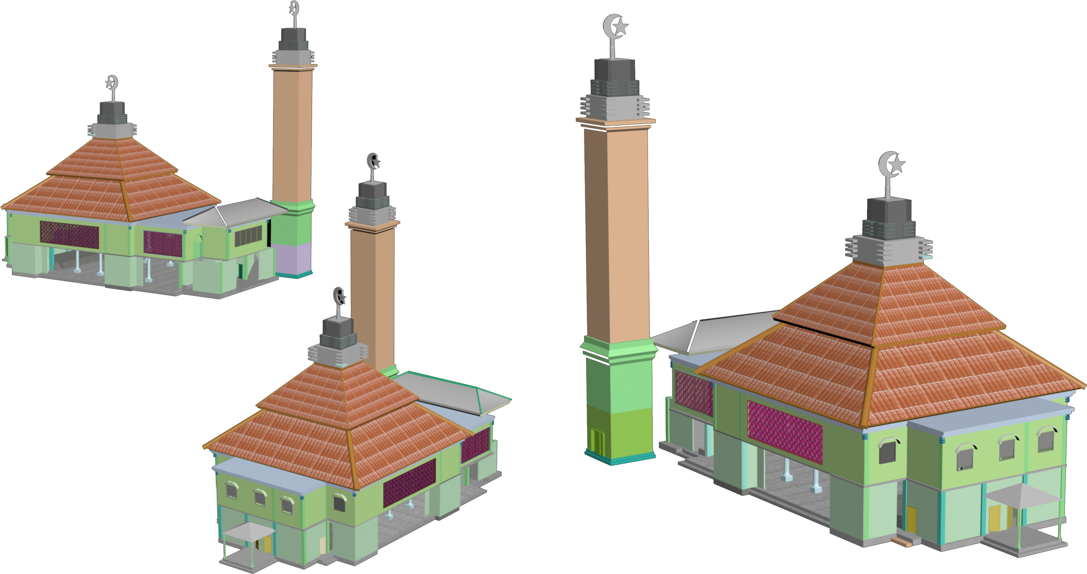 Masjid Drawing Illustration - Menara Masjid 3d (3556x2000), Png Download