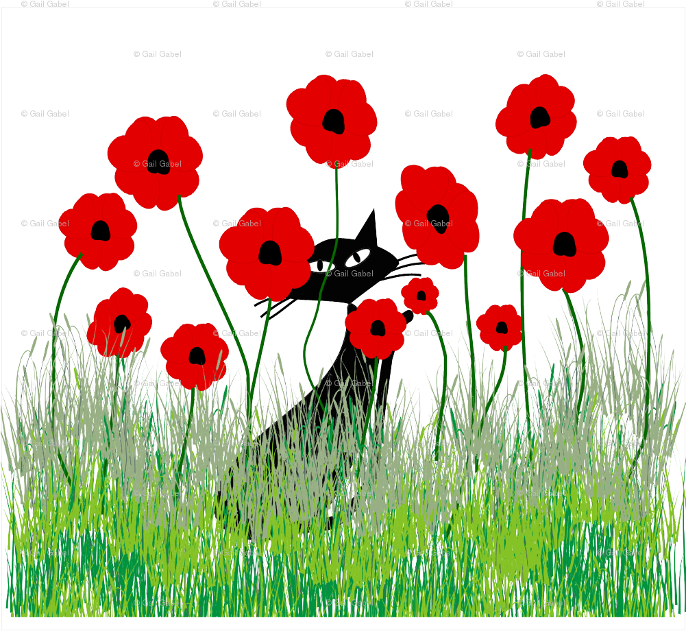 Cat Poppies (1000x987), Png Download