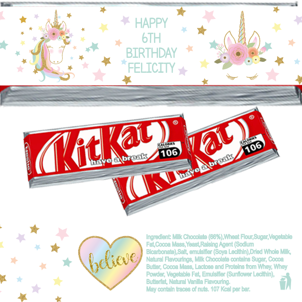 Unicorn Glitter Effect Kitkat Wrappers - Kit Kat (606x606), Png Download