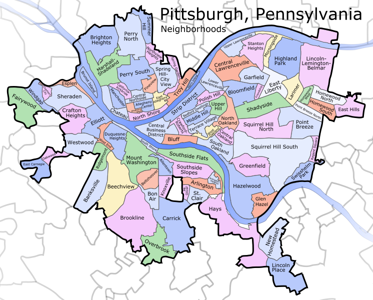 The Battle Of Pennsylvania - Pittsburgh Neighborhood Map (746x600), Png Download