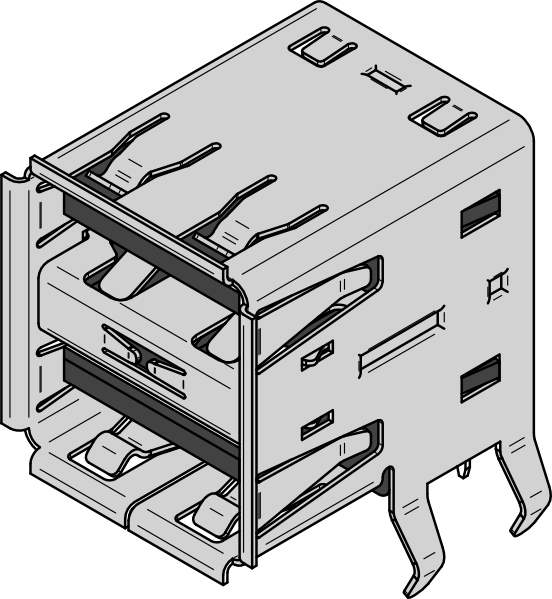 Usb Type A Dual Receptacle Clip Art Free Vector - Dual Usb A Type Connector (552x599), Png Download