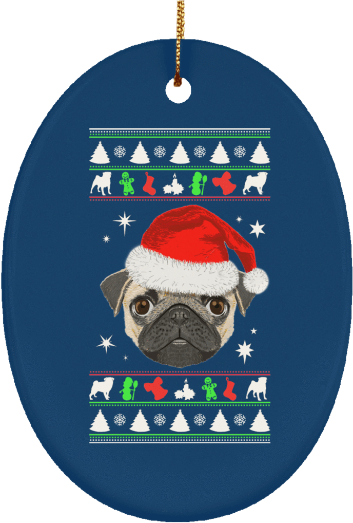 Pug Face Christmas Ornaments - Pug Dog Merry Christmas And Happy New Year T Shirt (1024x1024), Png Download