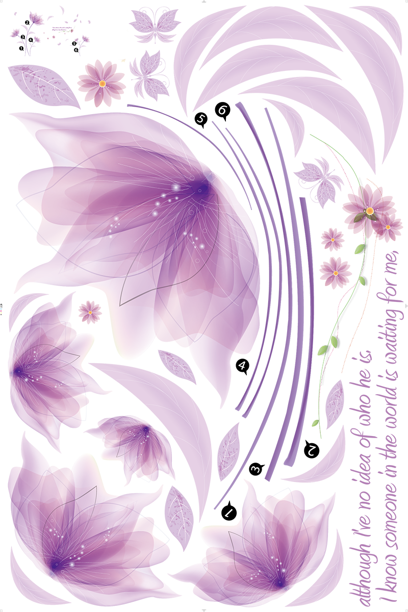 Binmer Diy Purple Flowers Tv Background Wall Decoration - Wall Decal (800x1200), Png Download