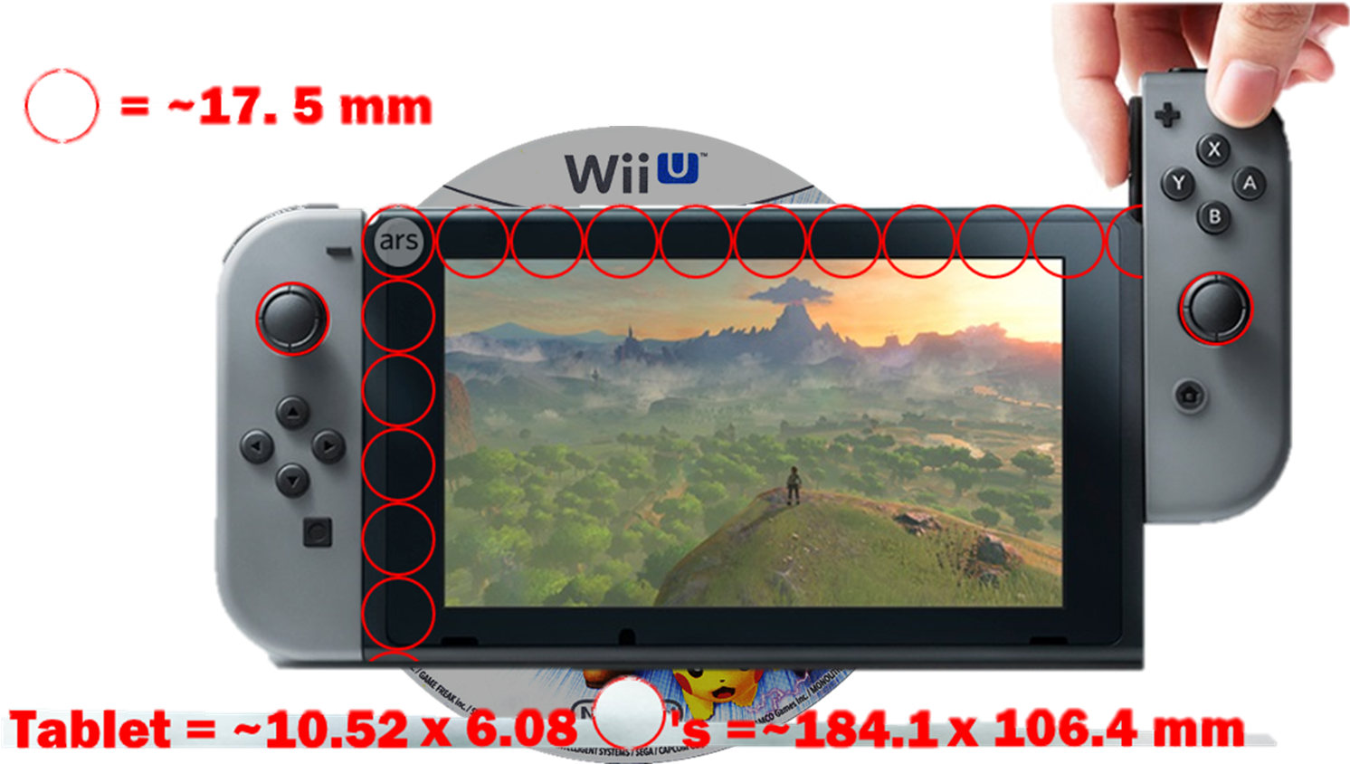 Wii U Disc Nintendo Switch Tablet Size Comparison Ars - Nintendo Switch Console With Gray Joy-con (1521x855), Png Download