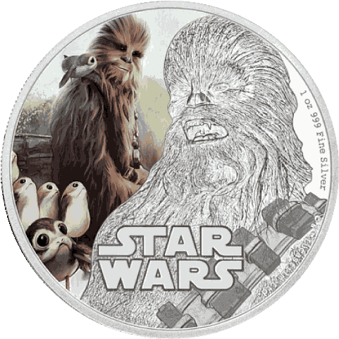 Silver Numismatic The Last Jedi - 2017 Star Wars: The Last Jedi - Chewbacca 1oz Silver (500x500), Png Download