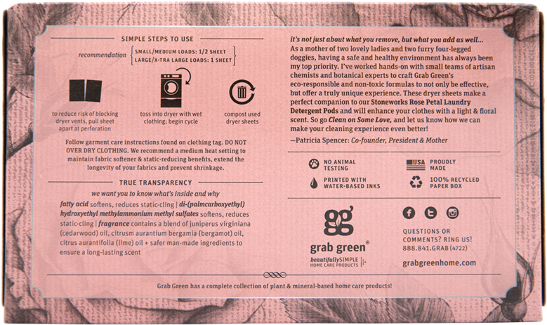 Stoneworks Dryer Sheets Rose Petal - Grab Green Stoneworks Natural Dryer Sheets (800x800), Png Download