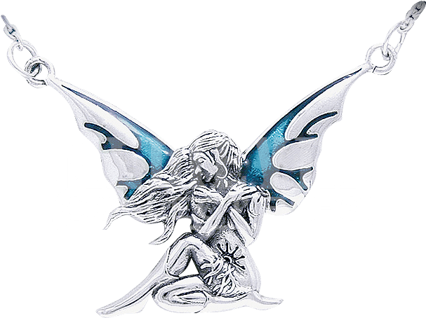 White Bronze Dark Wings Fairy Necklace - Carolina Glamour Collection Sterling Silver Teal Enameled (626x626), Png Download