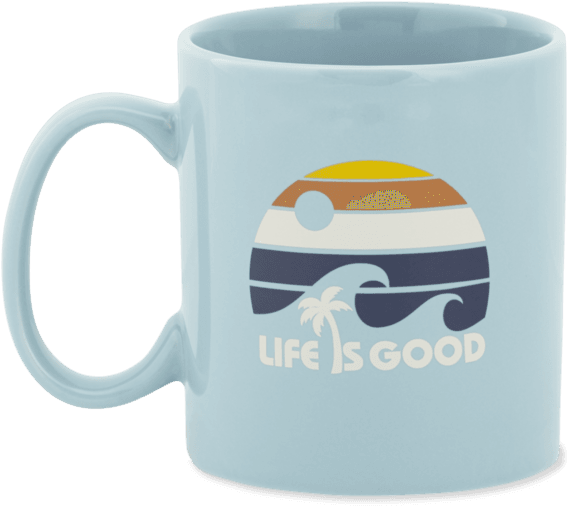 Life Is Good Ocean Waves Palm Tree Jake's Mug (570x570), Png Download