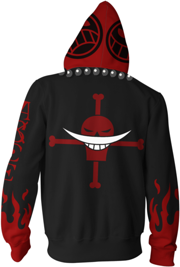 Whitebeard Pirates Zip Up Hoodie - One Piece Whitebeard Flag (458x600), Png Download