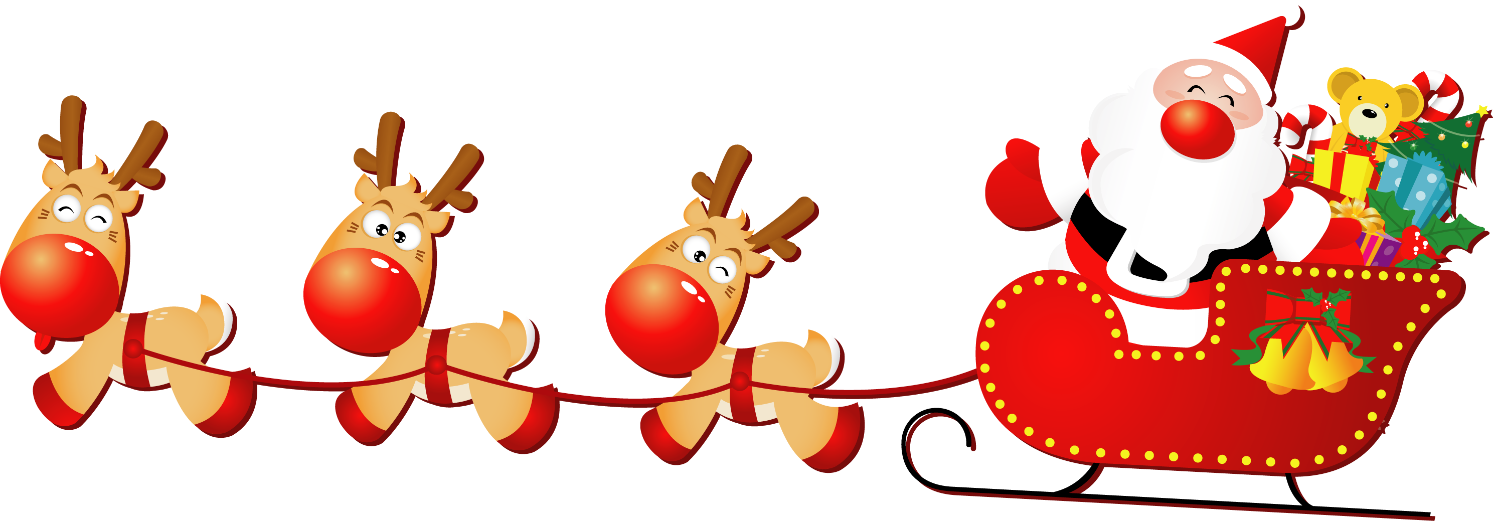 Santa Sleigh Png - Rudolph Santa Sleigh Png (2977x1039), Png Download