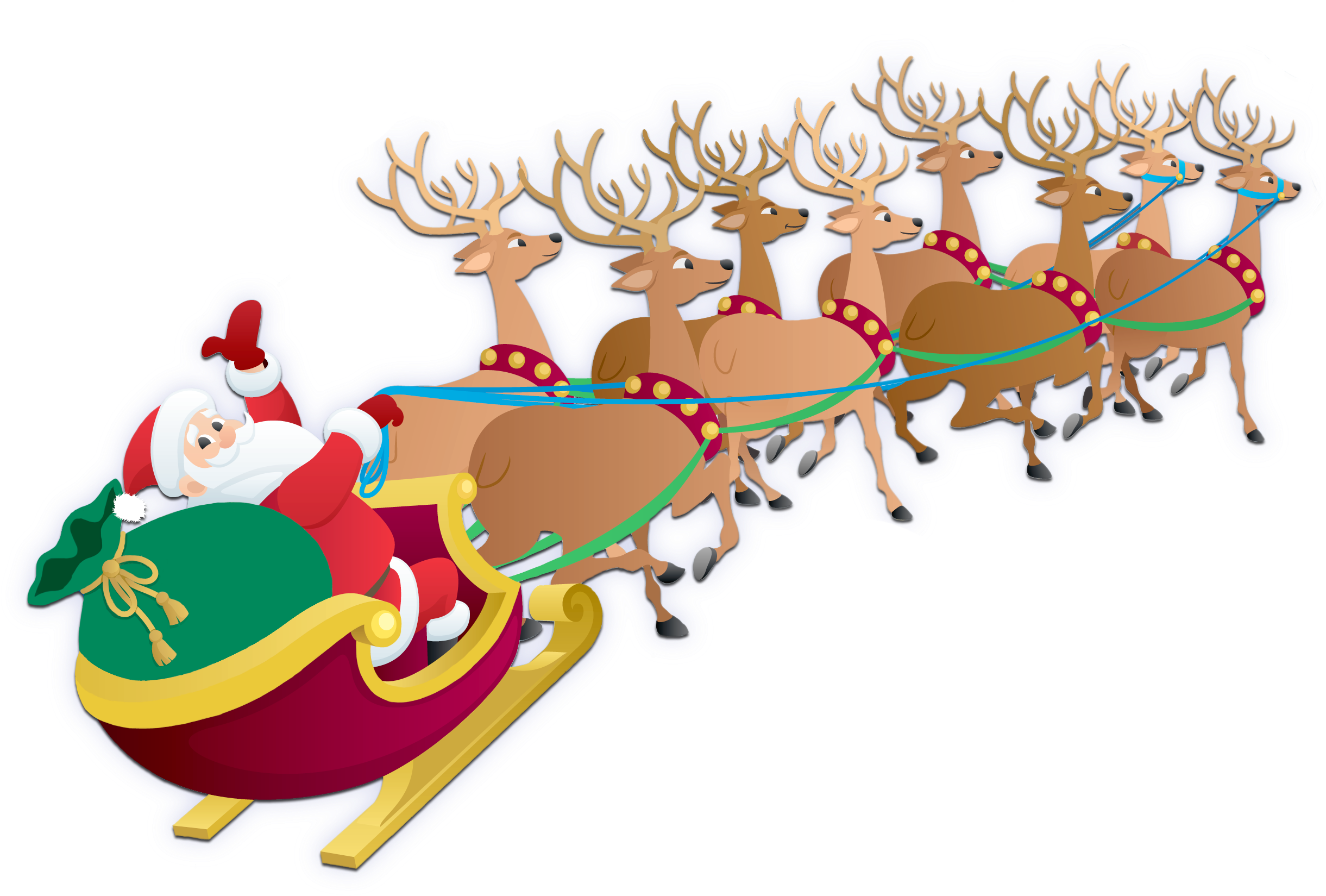 Santa Claus And His Reindeers (2601x1794), Png Download