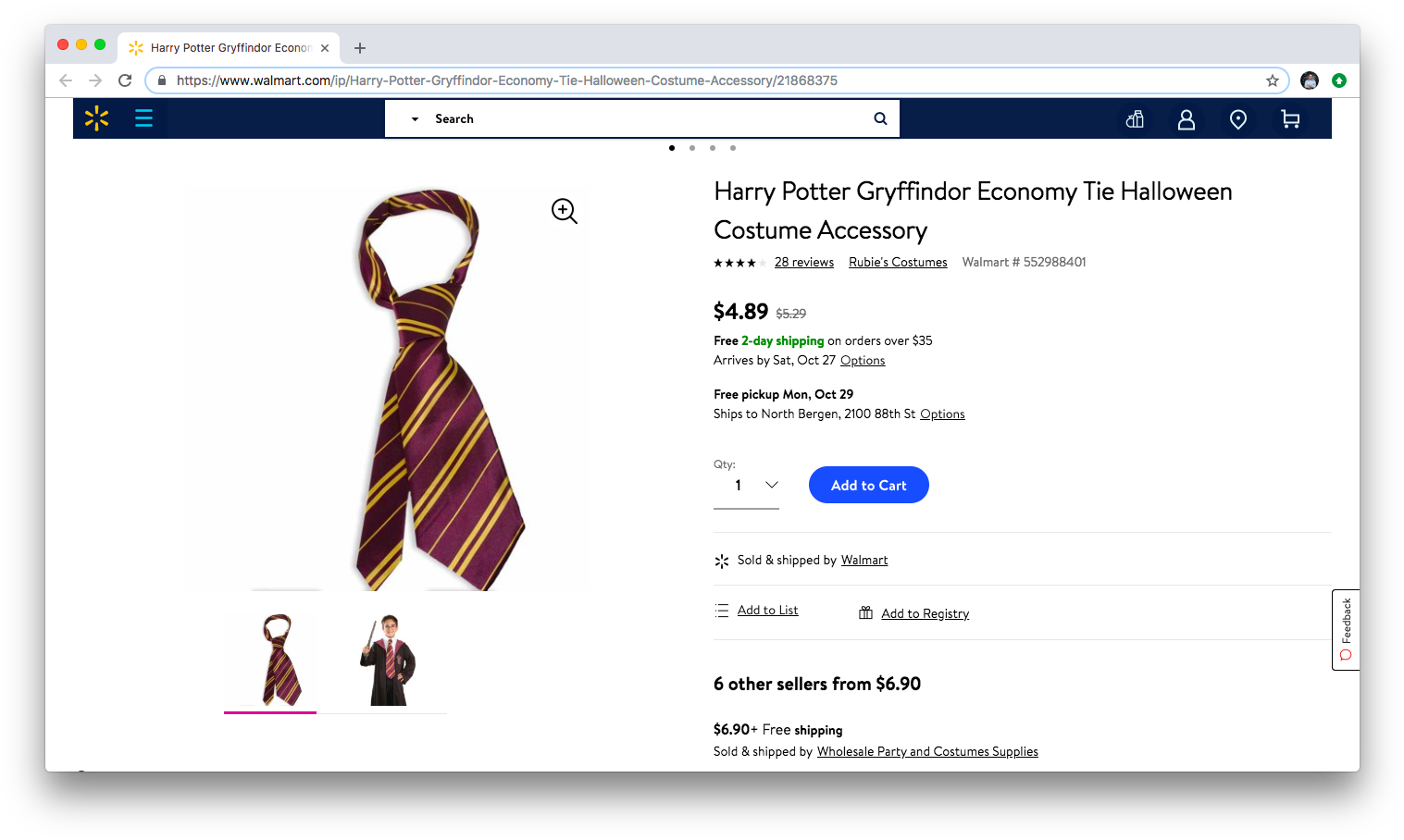 Harry Potter Gryffindor Economy Tie Halloween Costume - Harry Potter Tie (1532x919), Png Download