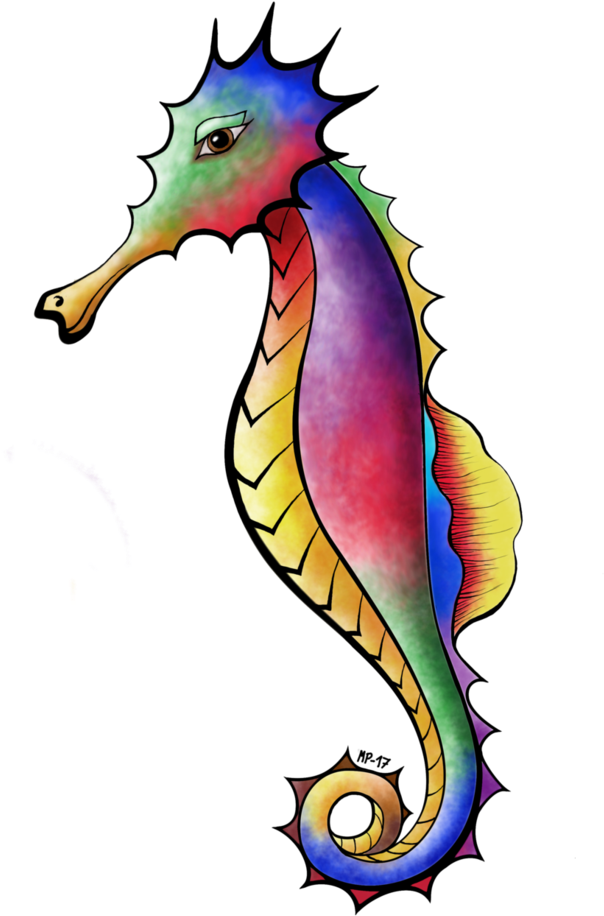 Seahorse Drawing Colorful - Northern Seahorse (604x916), Png Download