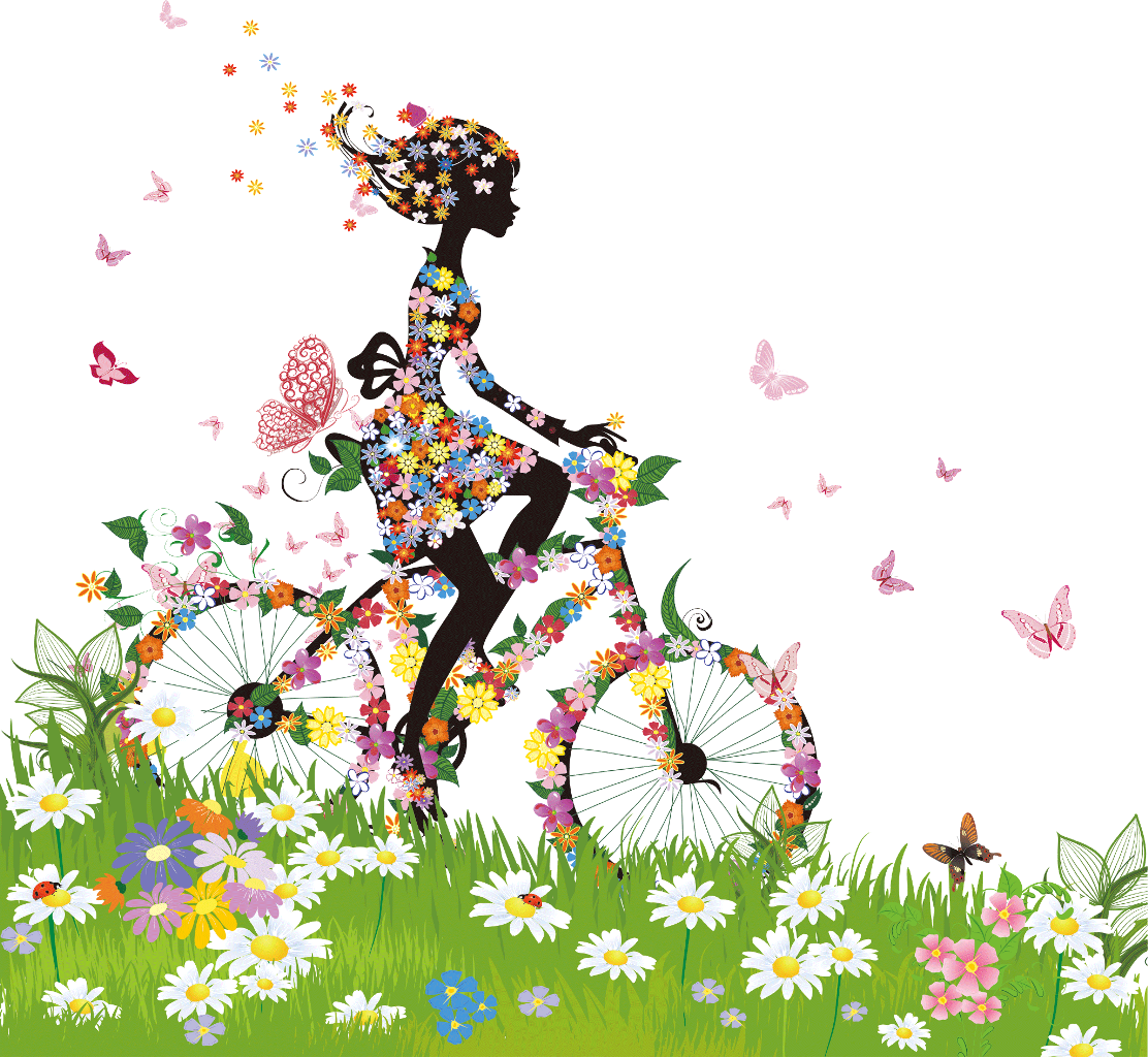 Woman Silhouette Flowers Bicycle Grass Overlay - Flower Fairy Girl 5 Shower Curtain (1112x1024), Png Download