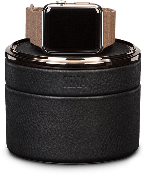 Leather Watch Case Apple Watch Case Black Sxd001alus-50 - Sena Leather Watch Travel Case For Apple Watch Black (1024x1024), Png Download
