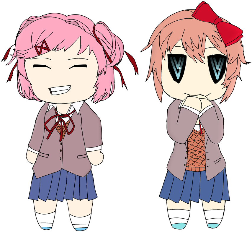 Natsuki And Sayori Doki Doki Literature Club Chibi - Doki Doki Natsuki And Sayori (882x906), Png Download