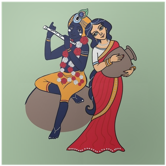 Cartoon Hindu Gods Krishna And Radha - Cartoons On Radha Krishna (400x400), Png Download