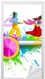 Radha And Lord Krishna Playing Holi Door Sticker • - Holi Hindu God (400x400), Png Download
