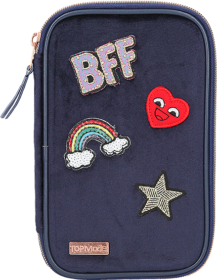 Velvet Soft Pencil Case Dark Blue, Filled - Top Model 3er Mäppchen (600x600), Png Download