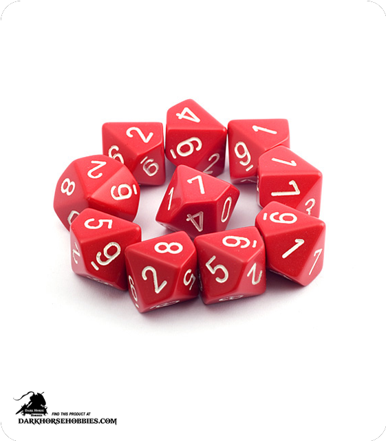 Opaque Red/white D10 Dice Set - Chessex (700x800), Png Download