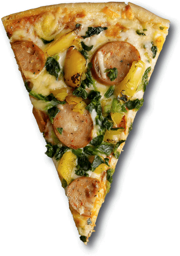 Chicken Sausage And Roasted Yellow Peppers - Pizza Slice Png Top View (625x830), Png Download