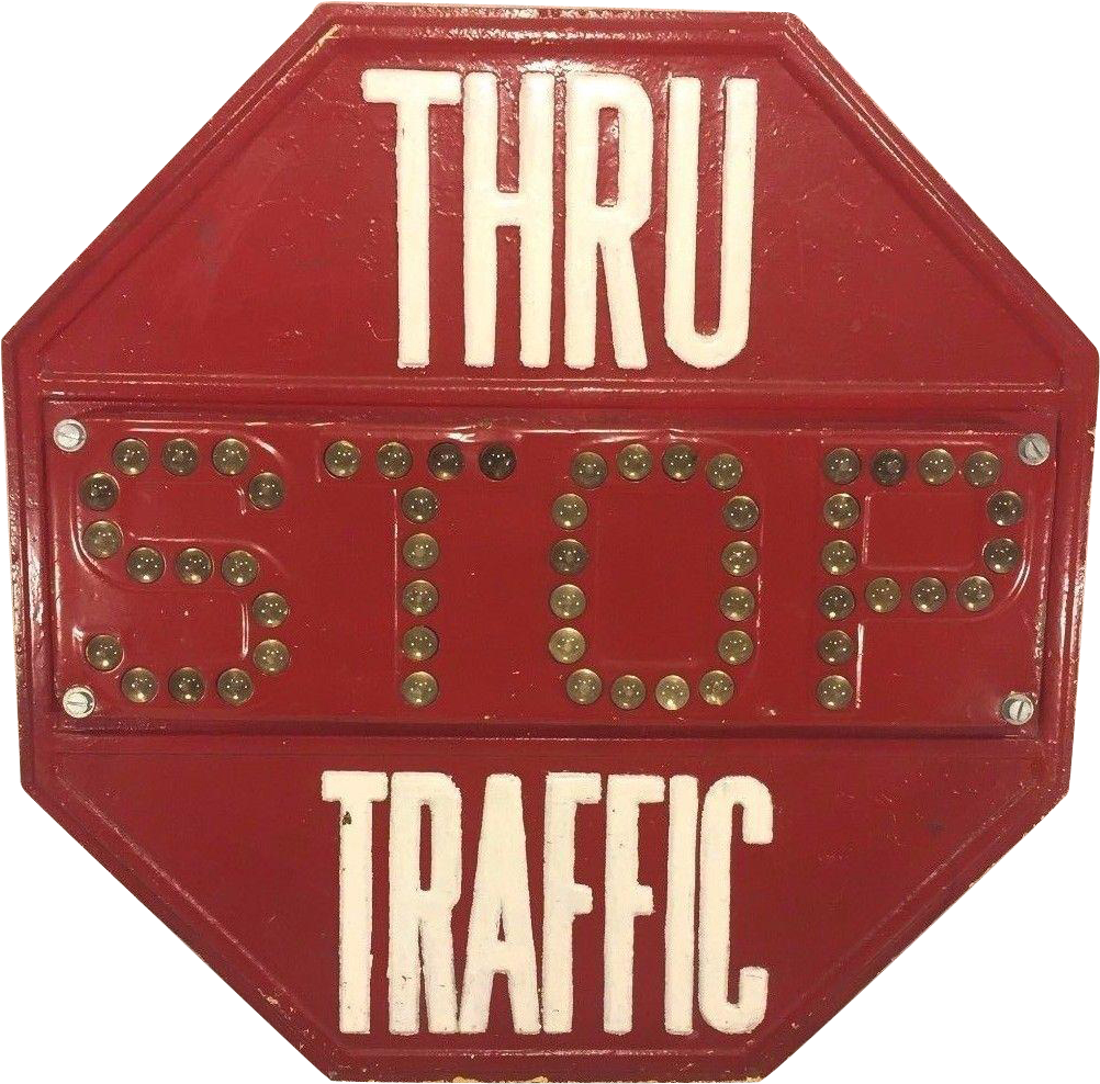 Vintage Metal Stop Traffic Sign W/cat Eye Glass Balls - Traffic Sign (1001x1001), Png Download