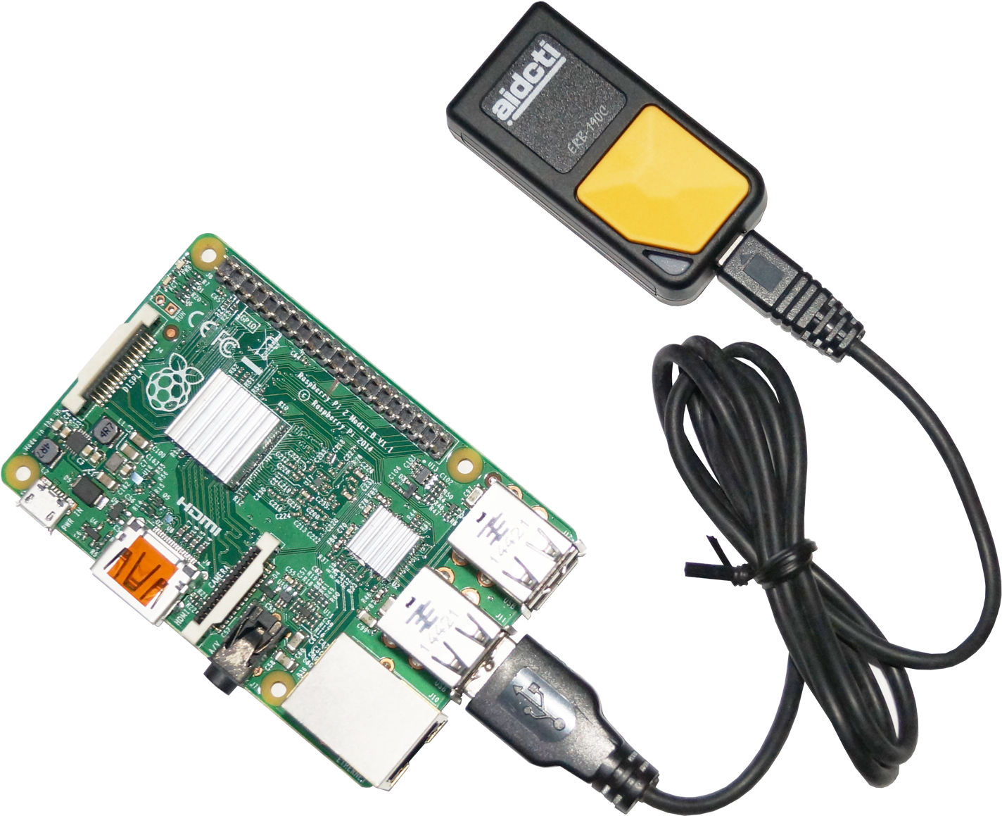 Raspberry Pi 2 With Erb-190 Vcom 2d Barcode Scanner - Electrical Connector (1500x1200), Png Download