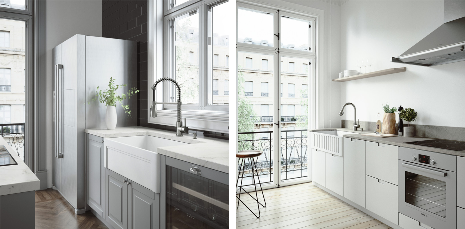 Two Vigo Matte Stone Farmhouse Kitchen Sinks, One Double - Kitchen (1920x1080), Png Download