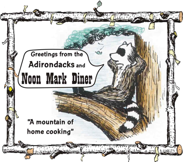 Cartoon Of Raccoon Lounging In Crook Of Tree With Caption - Adirondack Mountains (650x571), Png Download