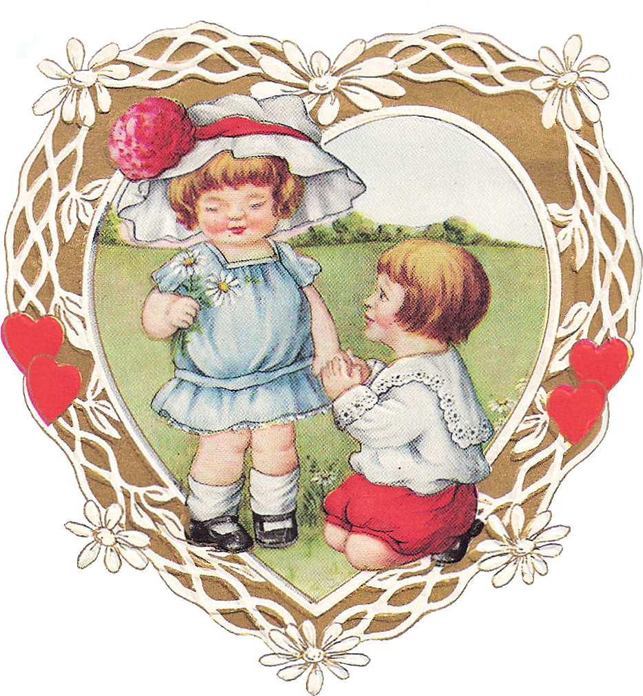 Happy Valentines Day Card Vector - Valentine-vintage Kinder Postkarte (1200x1224), Png Download