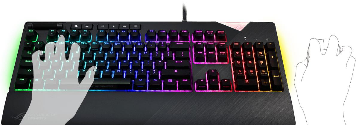 The Dedicated Media Keys And Smooth-scrolling Volume - Asus Rog Strix Flare Aura (1190x420), Png Download