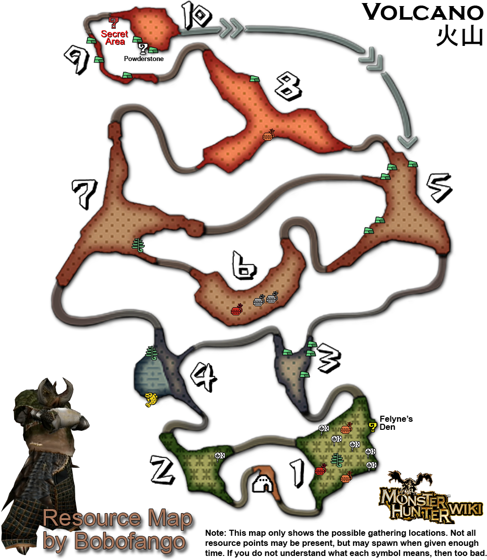 Why No Volcano Resource Map In The Faqs Section - Monster Hunter Portable 3rd Volcano Resource Map (976x1112), Png Download