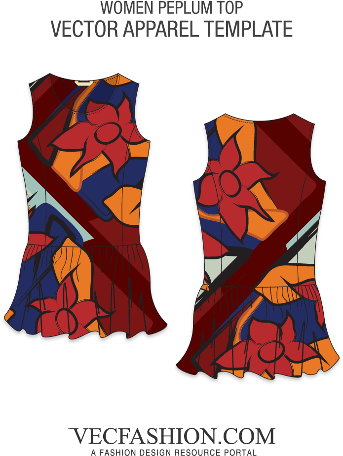 Peplum Top With Foliage Repeat Pattern - Overskirt (1000x1000), Png Download