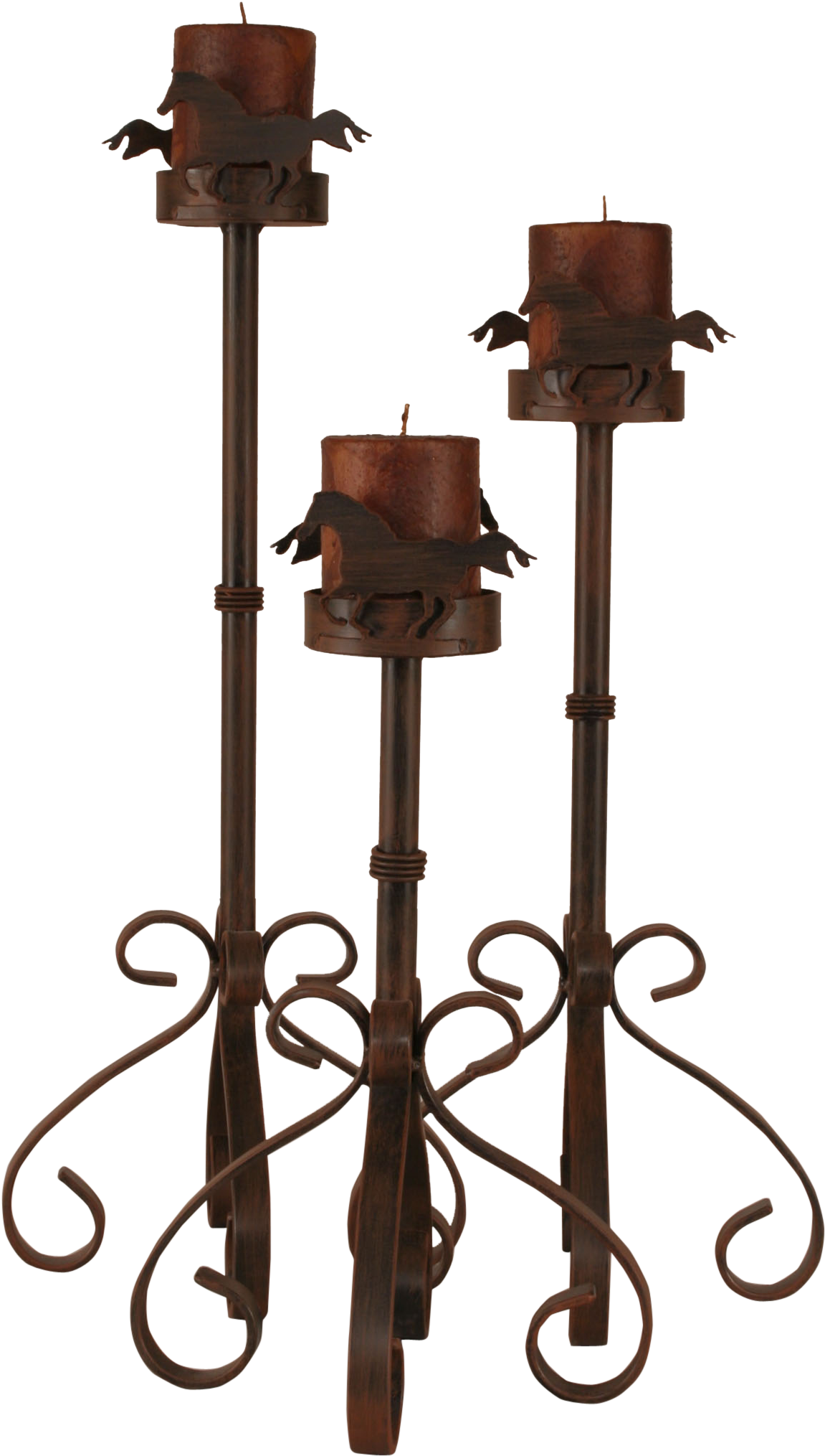 Rust Streak Iron S Leg Candle Set W/ Horse Accent - Coast Lamp Mfg. Rustic Living 3 Piece Iron Candlestick (1500x2100), Png Download