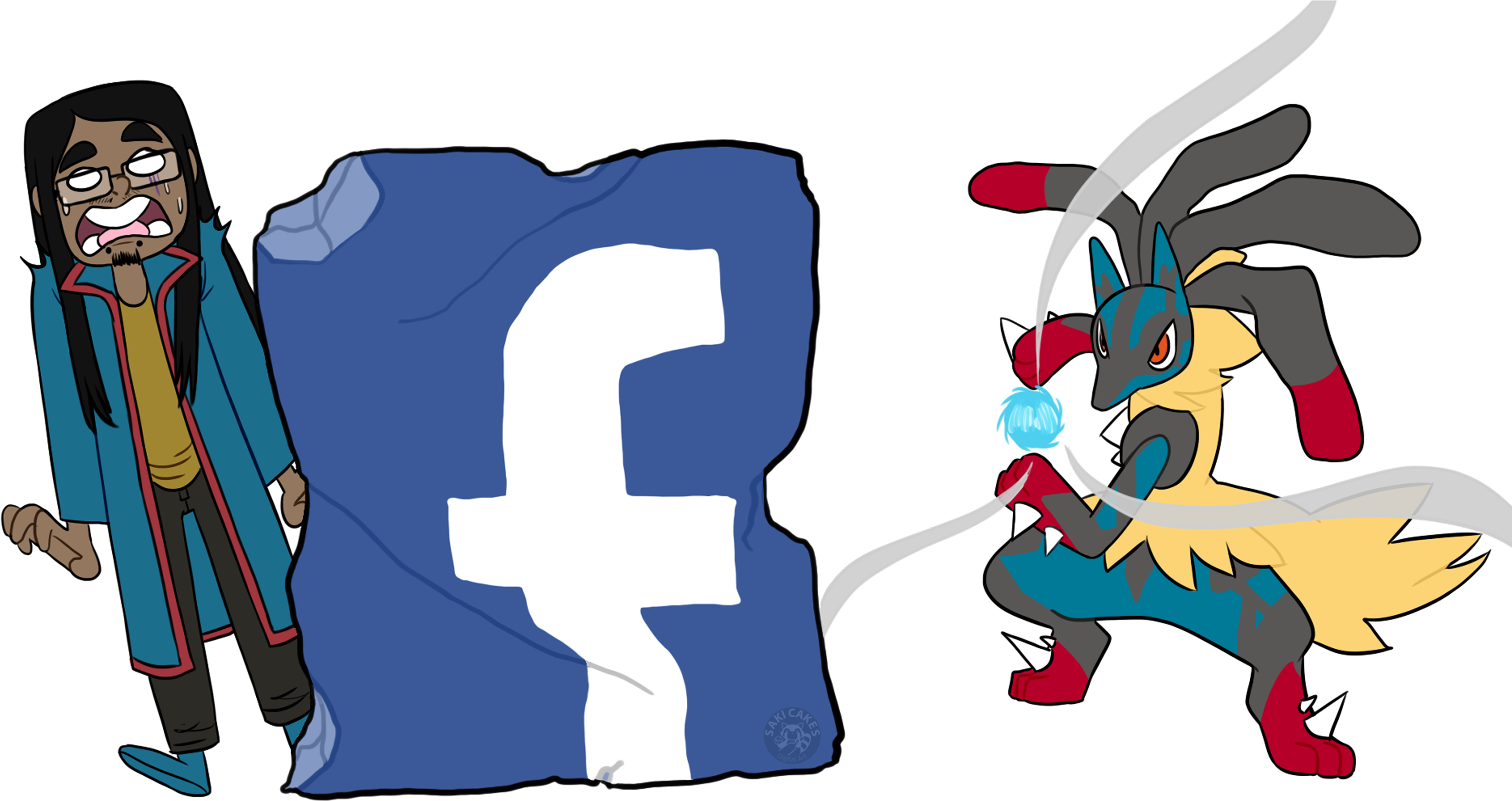 The Facebook Icon Being Distroyed By Lucario, While - Illustration (3300x3300), Png Download