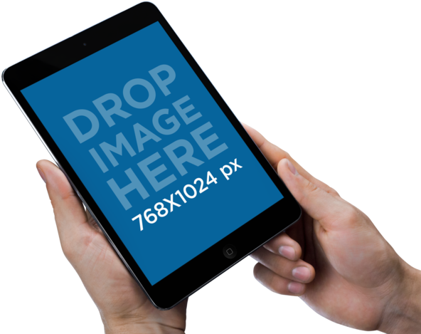 Hands Holding A Black Ipad Mockup Over A Transparent - Mobile Phone (640x480), Png Download