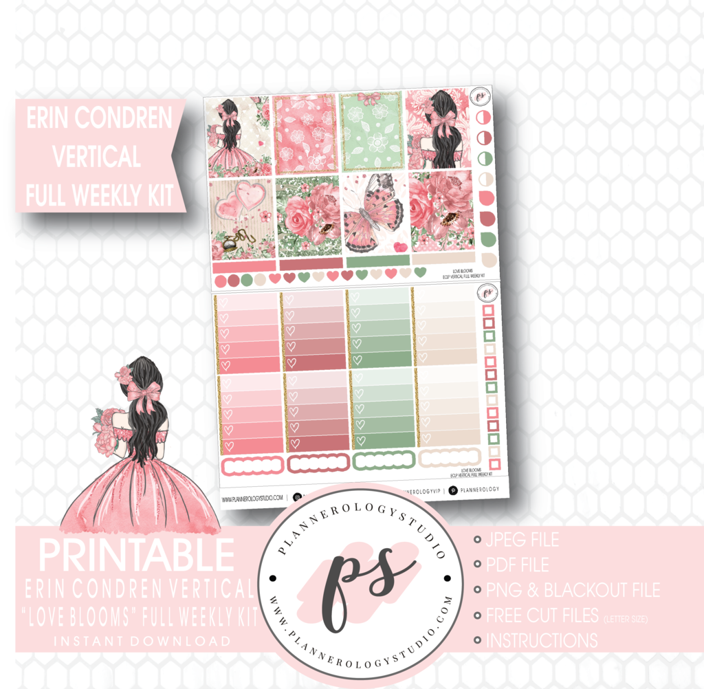 Love Blooms Full Weekly Kit Printable Planner Sticke - Paperclip Bow Planner Sticker (1024x1002), Png Download