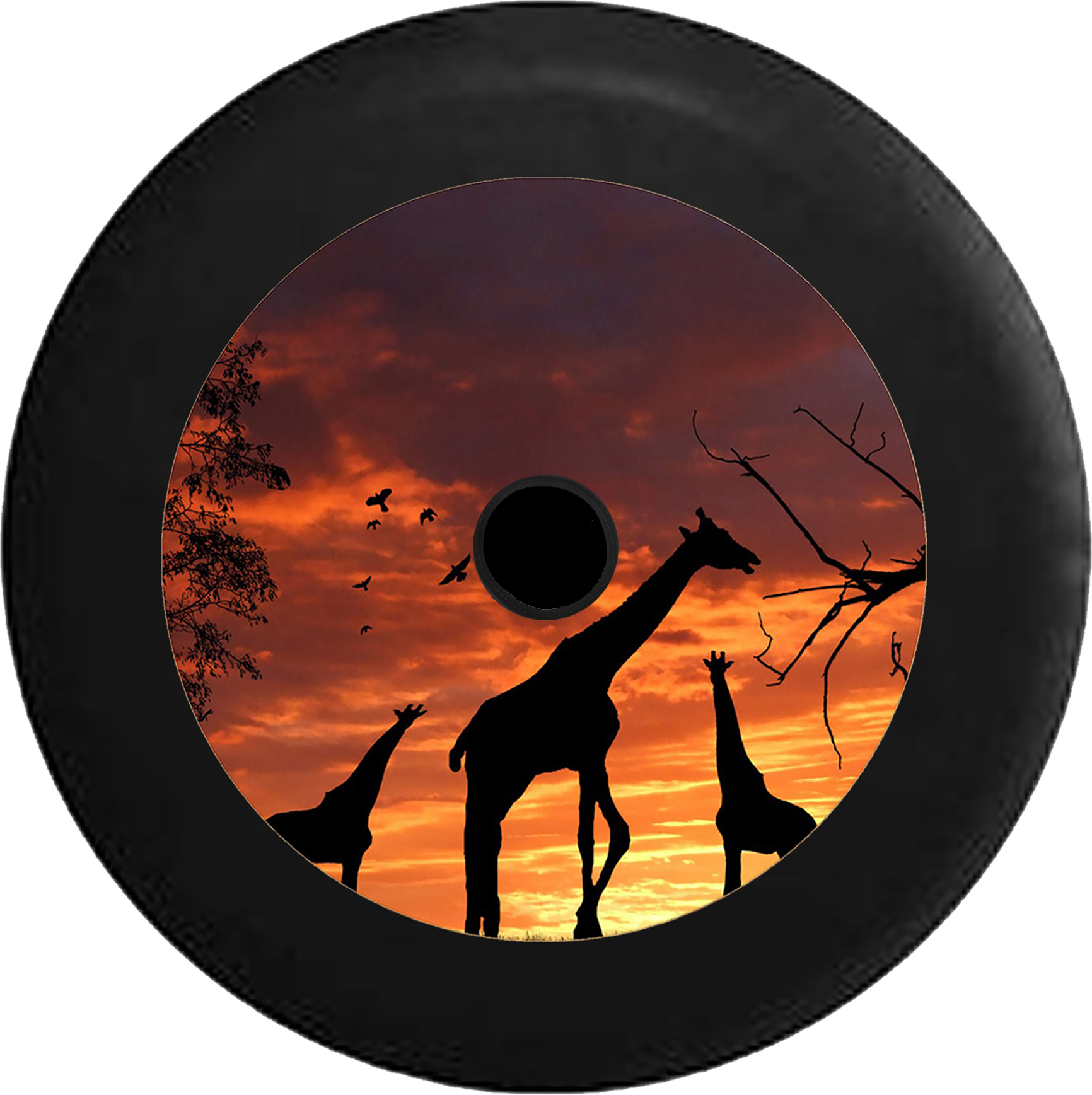 Jeep Wrangler Jl Backup Camera Silhouette Giraffes - Tirecoverpro Full Color Silhouette Giraffes Over Sunset (1732x1737), Png Download