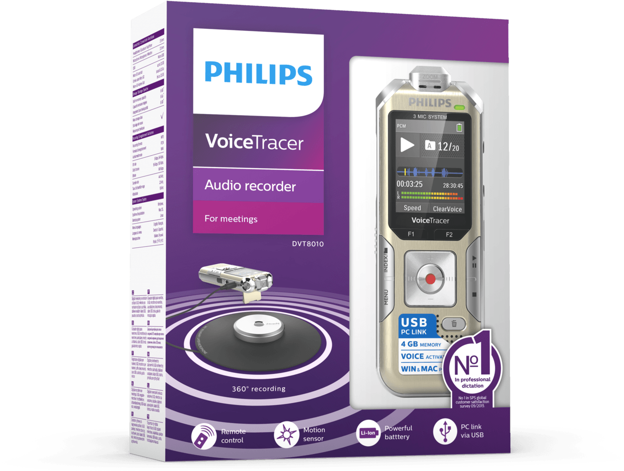 Voicetracer Audio Recorder - Philips Dvt8010 Digital Voice Recorder - 8 Gb - Up (1273x1000), Png Download