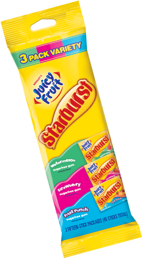 Starburst Variety Three Pack - Juicy Fruit Sugarfree Starburst Gum, Strawberry - 10 (700x560), Png Download