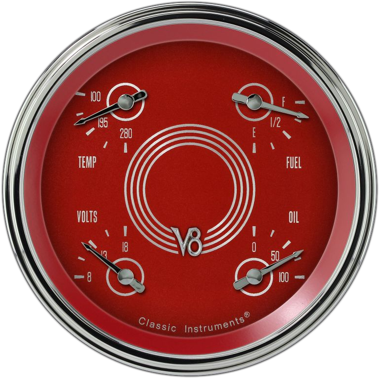 V8rs78slc - Classic Instruments V8 Red Steelie Series Quad Gauge: (785x782), Png Download