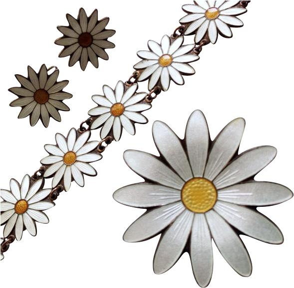 Vintage Aksel Holmsen Daisy Margarita Parure Set Bracelet - Daisy Vintage Png (588x588), Png Download