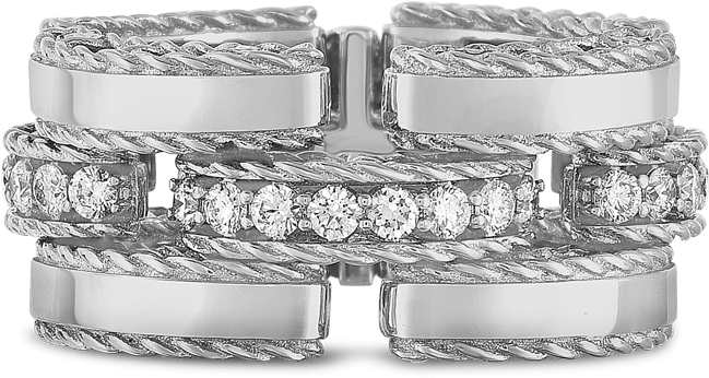 Roberto Coin 18k White Gold Retro Link Ring With Diamonds - Diamond Link Ring (1600x1600), Png Download