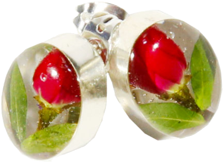 Rose Bud Earrings [stud] Oval Sterling Silver - Earrings Oval Stud Rose Sterling Silver Real Flower (897x900), Png Download