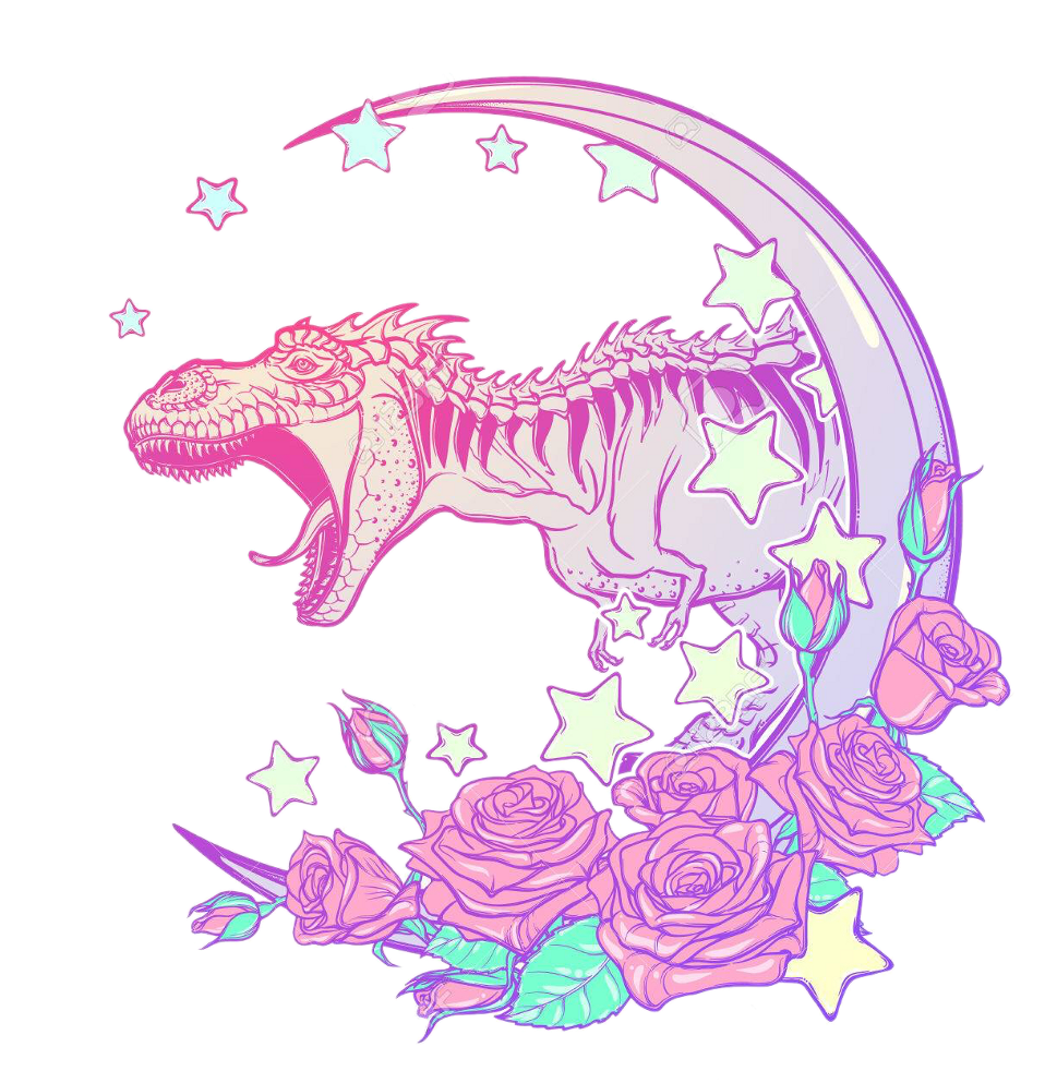 Pastel Pastelgoth Dinosaur Moon Roses Stars Sticker - T Rex Flower Tattoo (1024x1024), Png Download