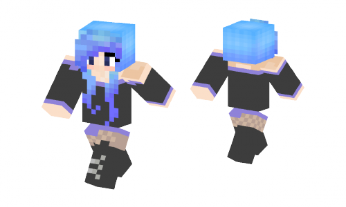 Minecraft Skin Blue Hoodie Girl (500x300), Png Download