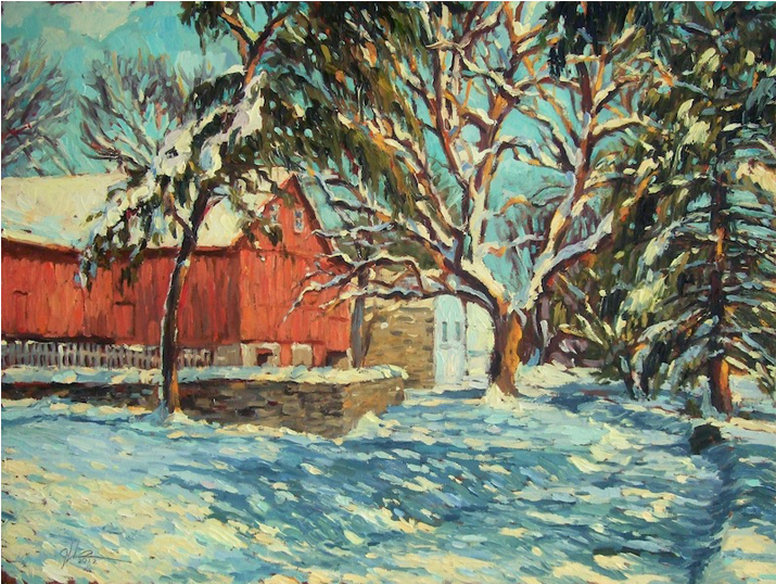 Elm And Evergreens Under Snow - Painting (800x800), Png Download