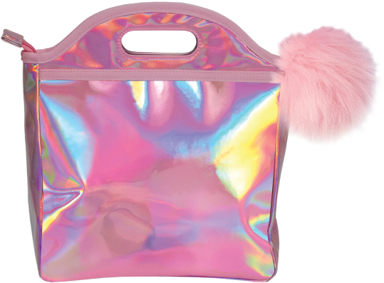 Iscream Pink Holographic Lunch Tote With Pom-poms - Bag (550x550), Png Download
